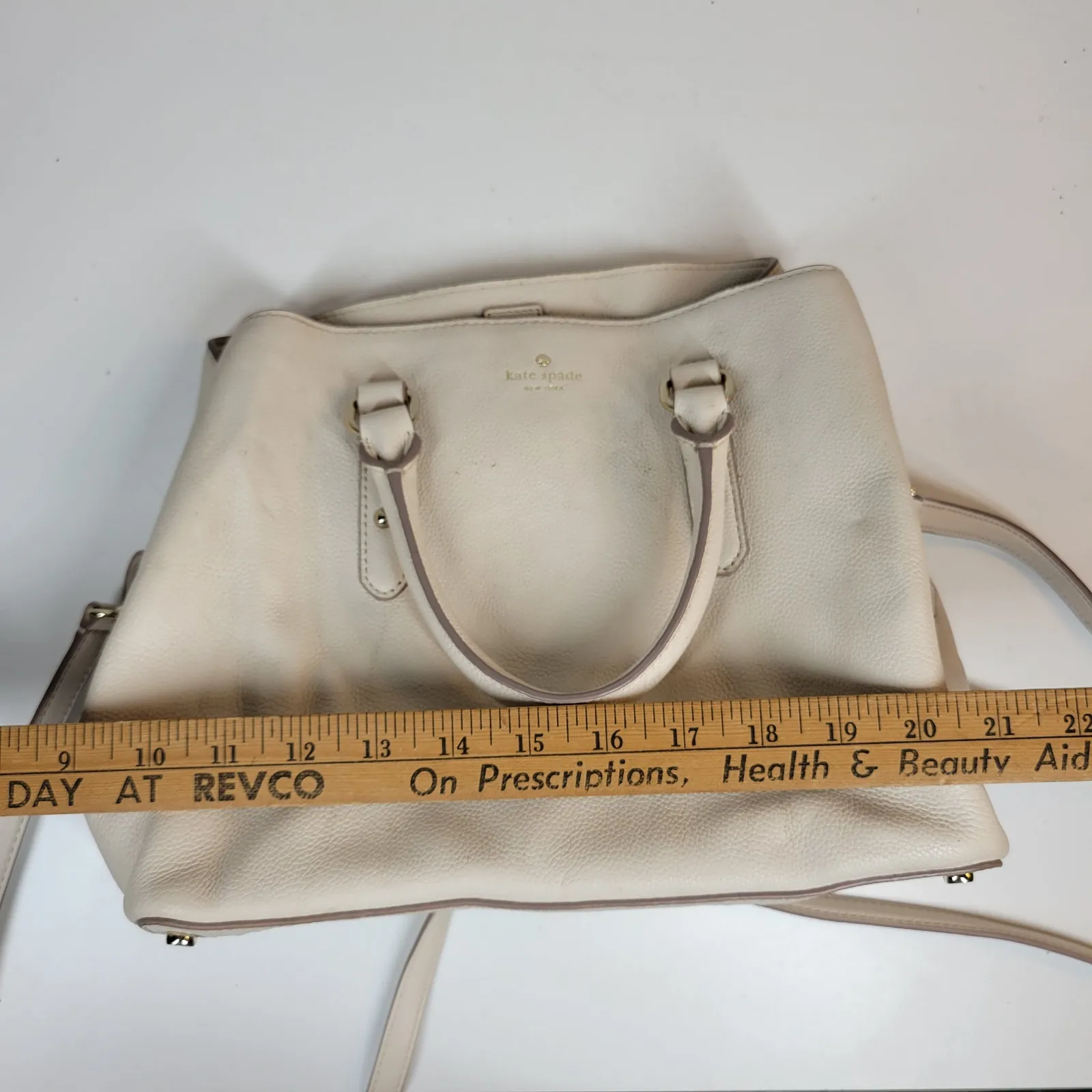 Kate Spade Larchmont Ave Evangelie Satchel Cream‎ Pebbled Leather Crossbody Bag - Image 5