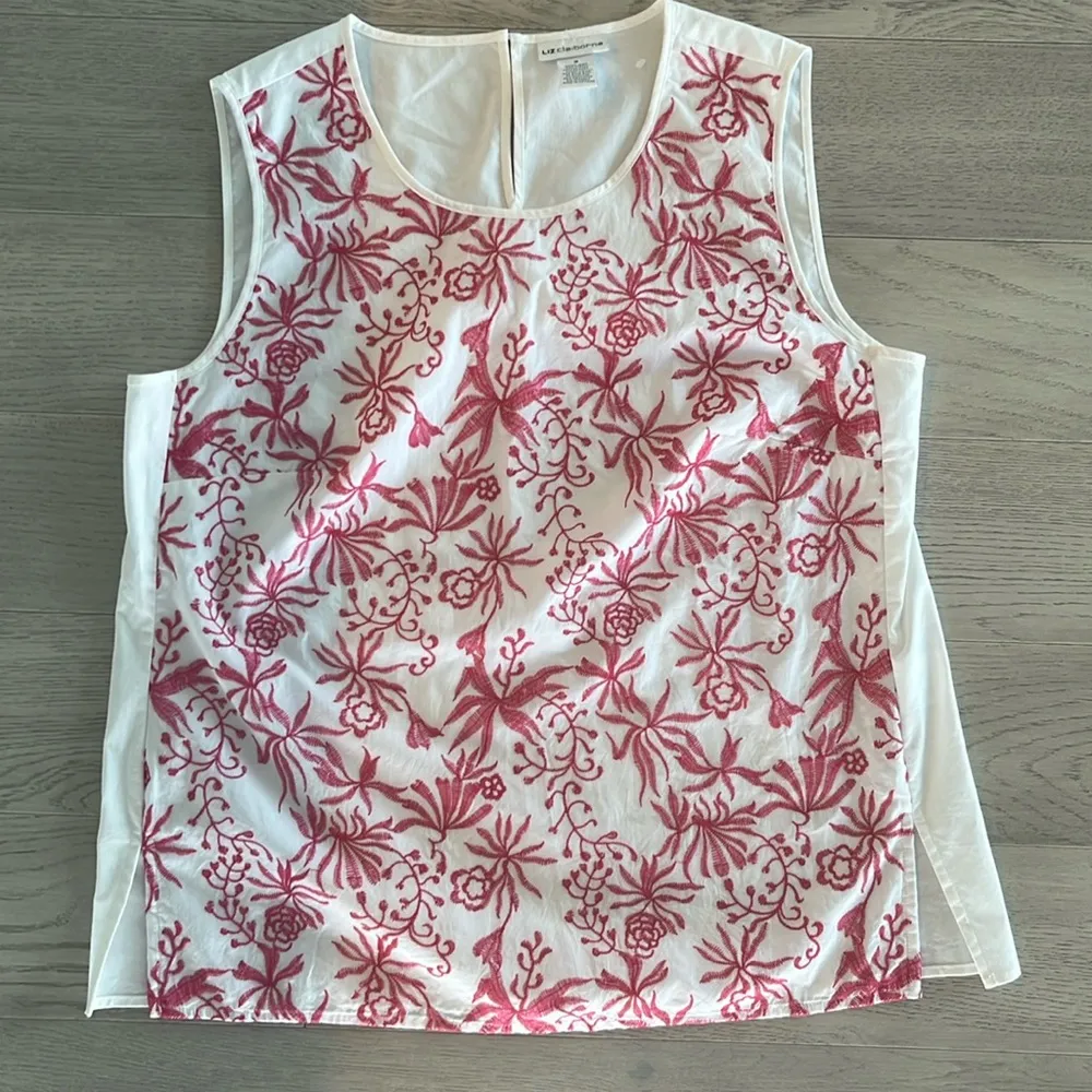Liz Claiborne White Pink Floral Sleeveless Blouse Size Medium - Image 6