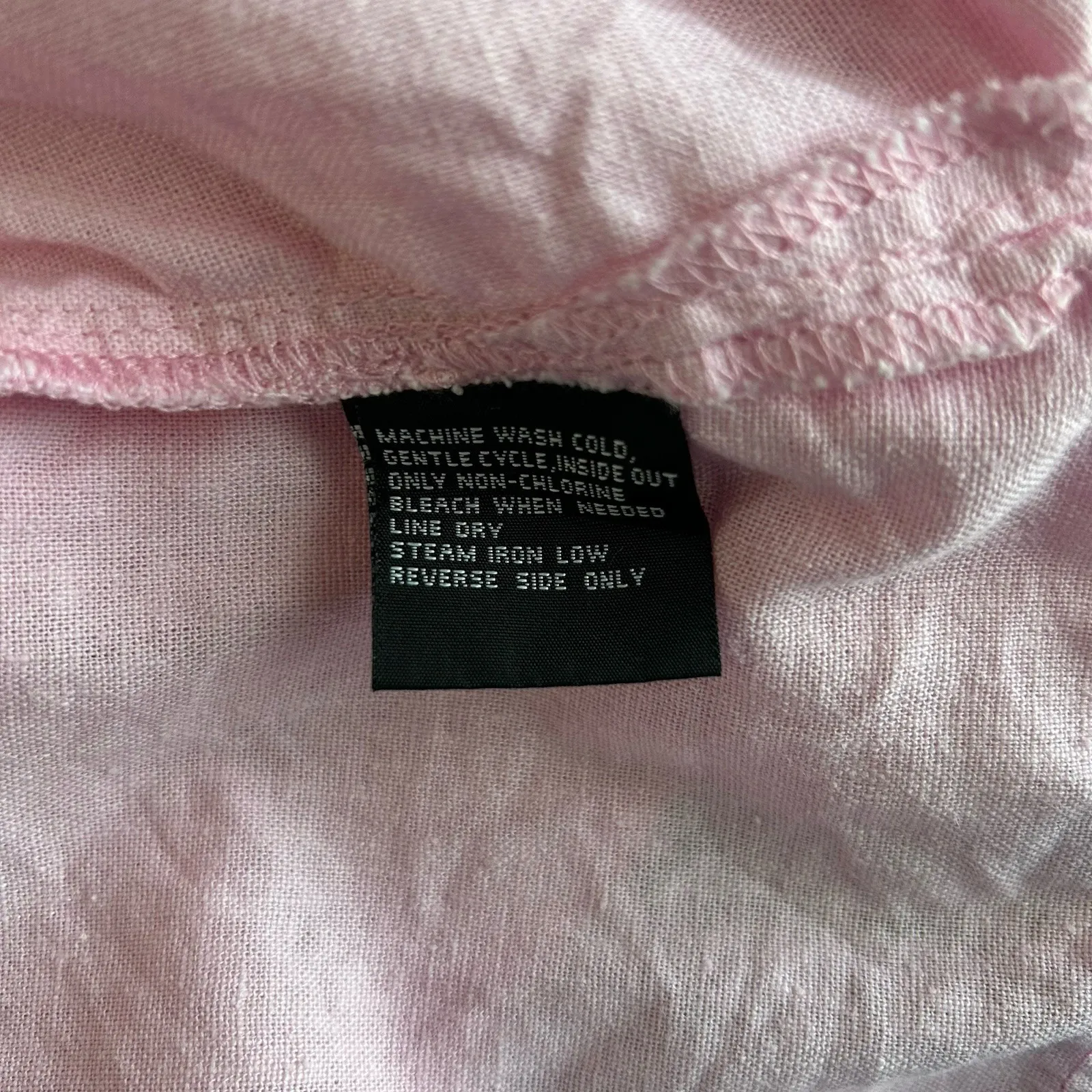 Erika Size Large Pink Short Sleeve Shirt Butterfly Button Up Linen Blend VTG - Image 8