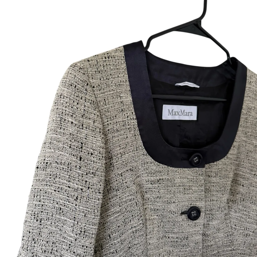 Max Mara Tweed Cropped Beige and Black Jacket - Image 3