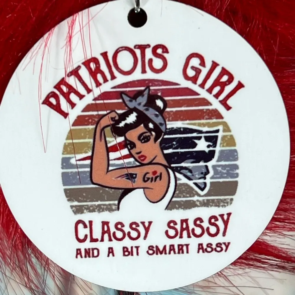 NFL Inspired Patriots Girl Round Keychain With Faux Fur Pom Pom New - Image 2