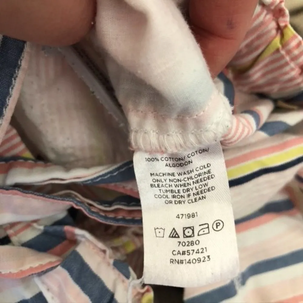 ANN TAYLOR LOFT Striped Tie Waist Shorts Pink White Blue 100% Cotton Boho Small - Image 6
