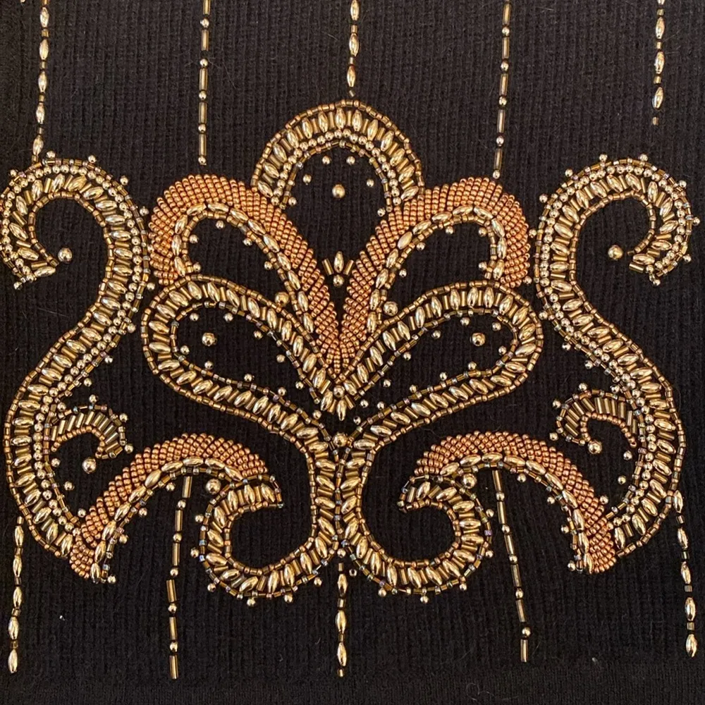 Marisa Christina Lambswool Rabbit Hair Crew Neck Gold Beaded Cardigan SMALL Black - Image 7