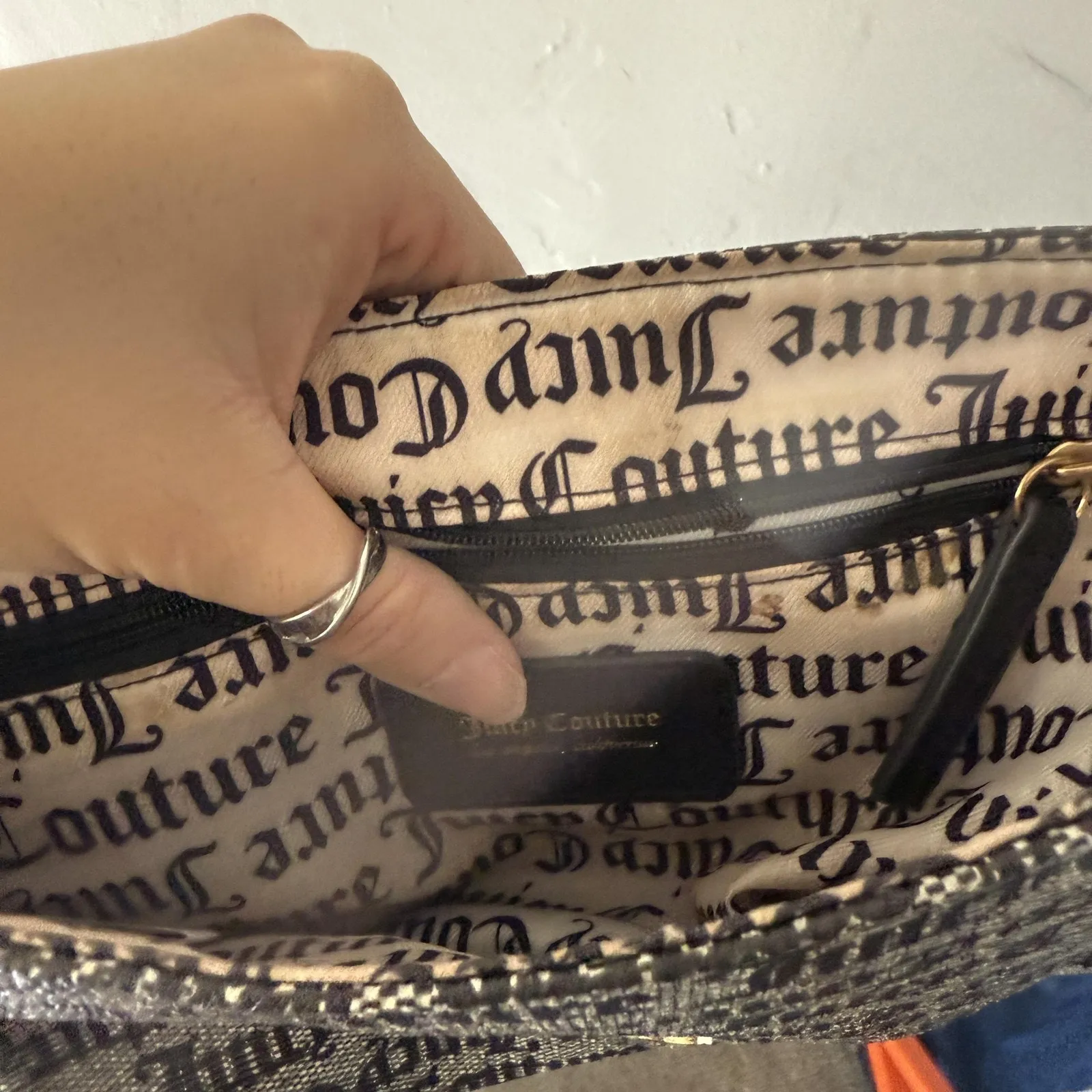 Juicy Couture Shoulder Bag Womens Black Monogram‎ Chain Strap Purse Handbag Logo - Image 9