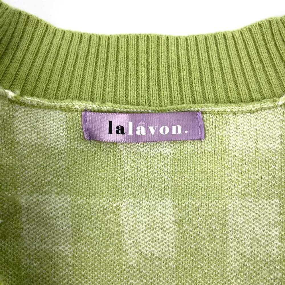 Lalavon Coordinated Set Checkered Crop Knit Sweater Set Green White Size Small - Image 13