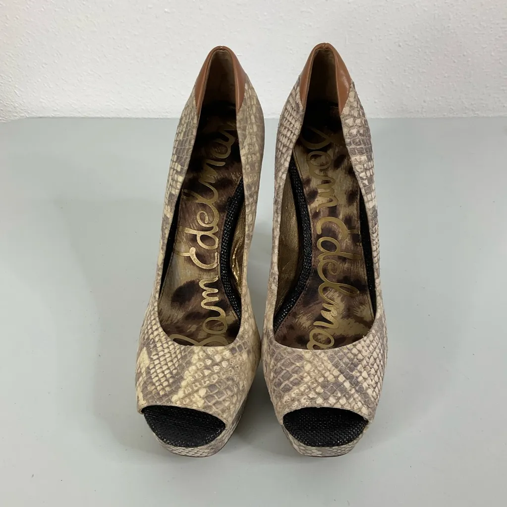 Sam Edelman  Tacoma Snakeskin Open Toe Platform Heels Size 7.5 - Image 2