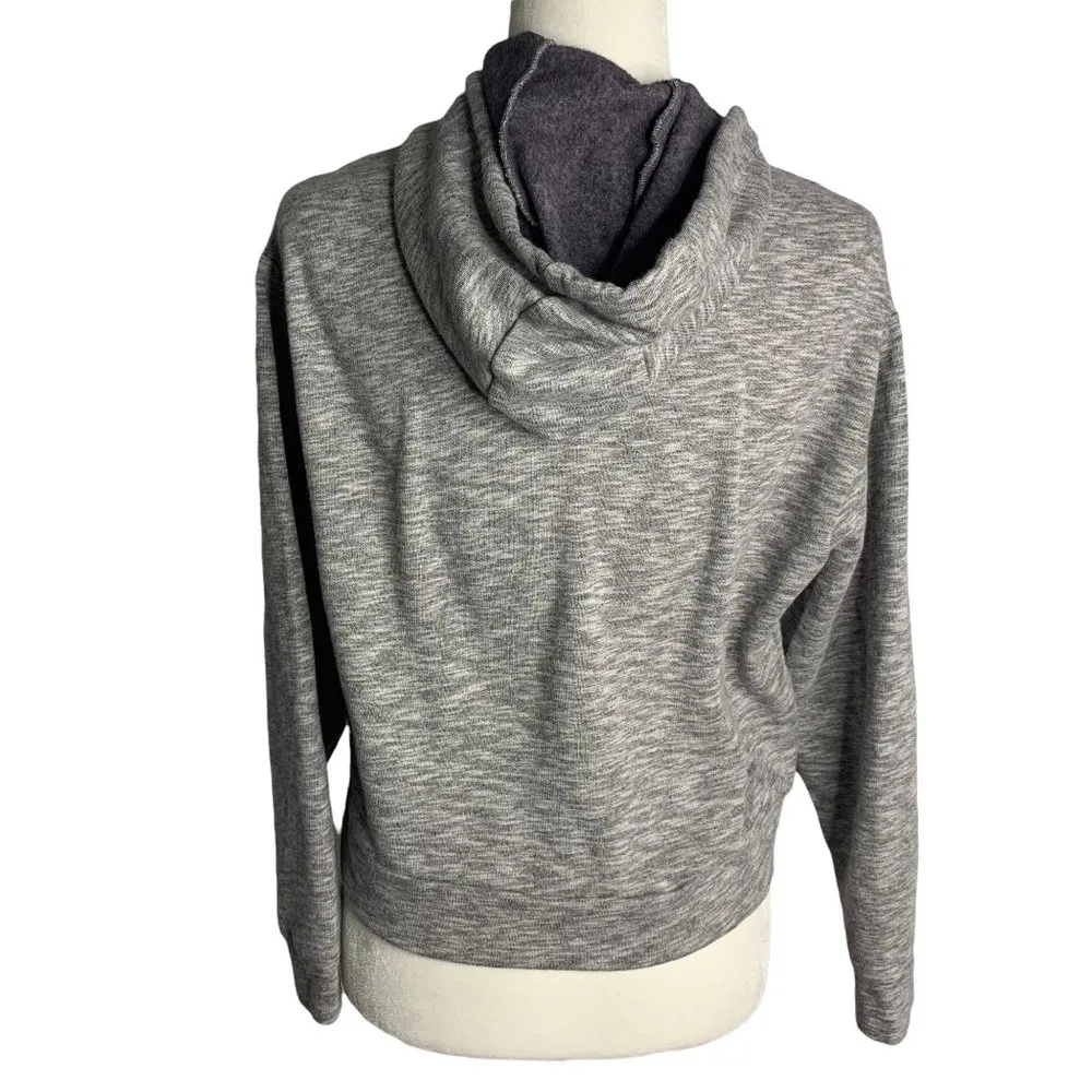 Victorias Secret Pink Cropped Sweatshirt XS Grey Hooded Long Sleeve Fleece - Image 4