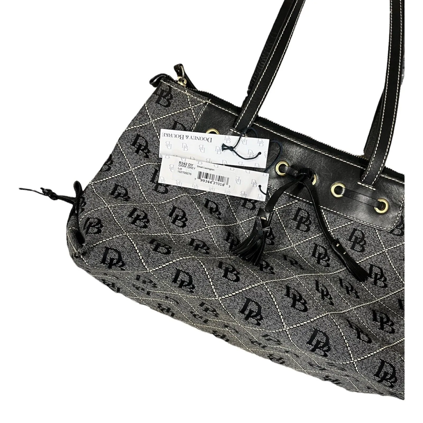 Vintage Dooney Bourke Black Monogram Authentic Canvas Leather Bag Tote Y2K - Image 10