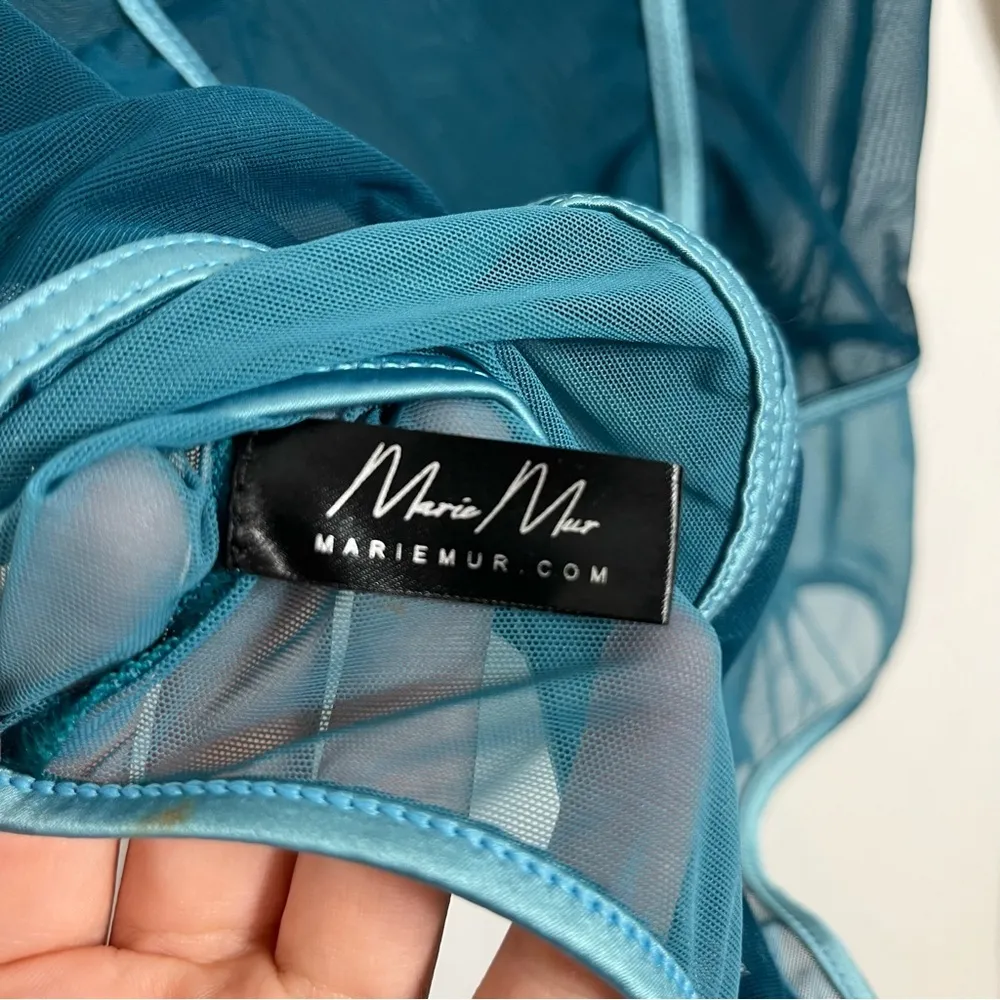 Marie Mur Teal Mesh Long Sleeve Bodysuit XS Blue - Image 4