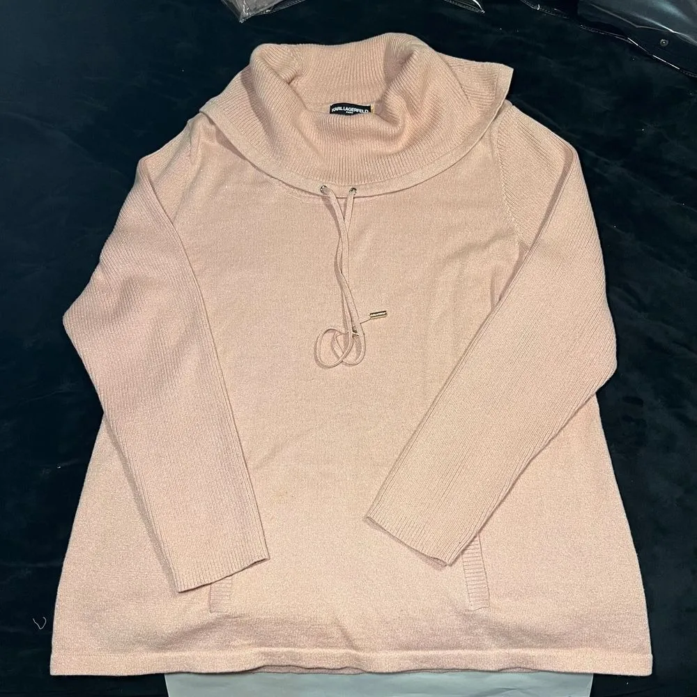 Karl Lagerfeld Paris Blush Pink Funnel Neck Sweater Pullover w/Kangaroo Pckt-XL - Image 1