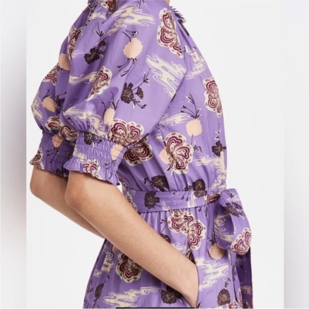 NWOT Ulla Johnson Dasha Popelin Ruffle Tier Purple Zinnia Floral Midi Dress - Image 12