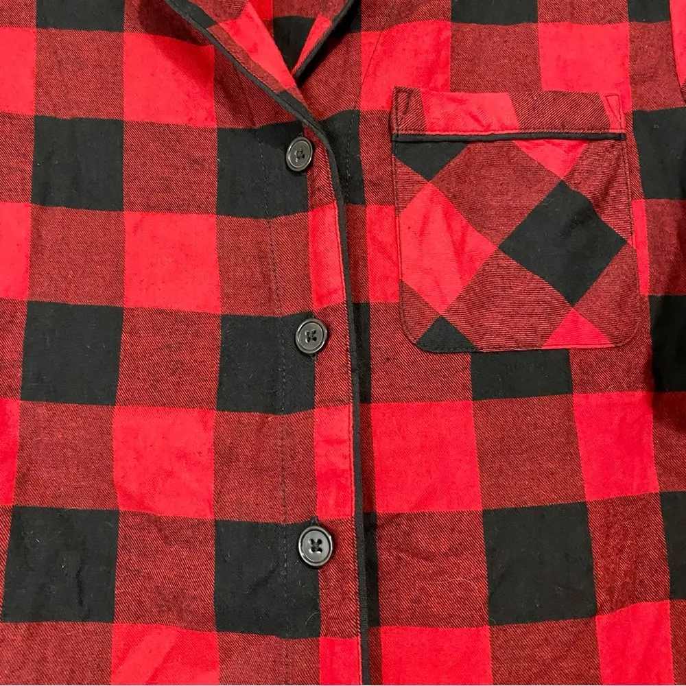 Stars Above Women’s Casual Buffalo Plaid Button Up Pajama Top Red Black Lg NWOT - Image 2