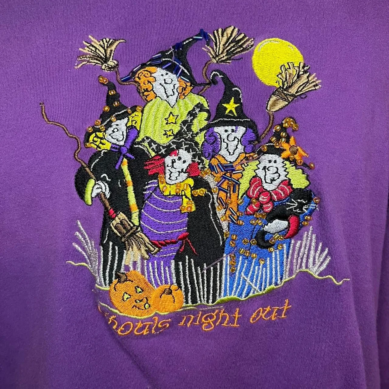 Halloween Witches “ Ghouls Night Out “ Quacker Factory Long Sleeve Shirt Large Purple - Image 2