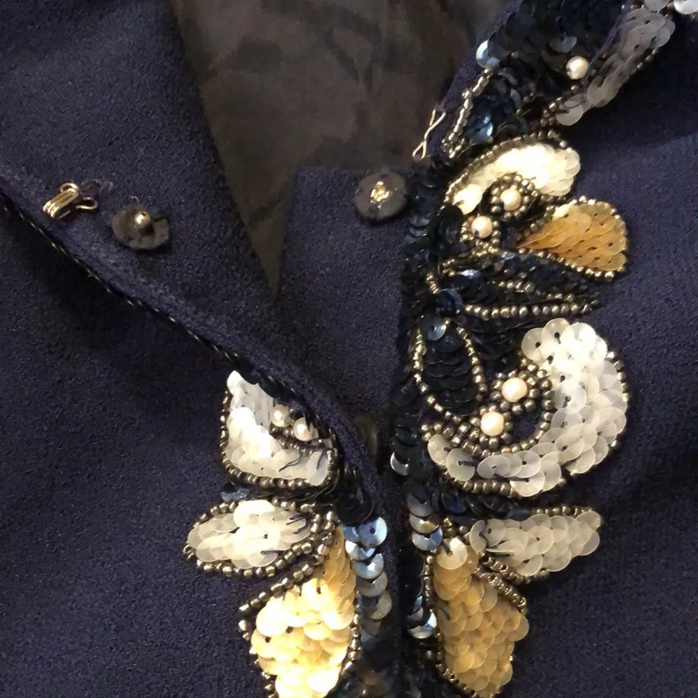 Vintage 80s D’ore Della Roufogali Structured Navy Evening Jacket Blazer Beaded 8 Blue - Image 4