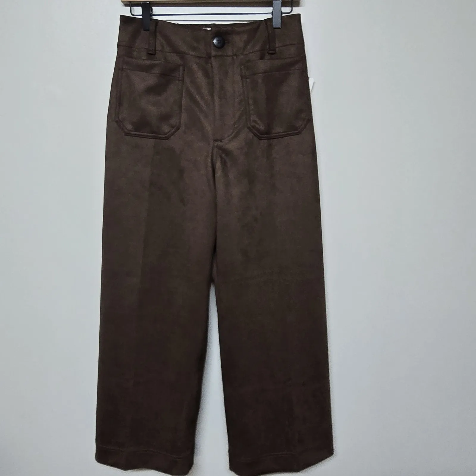 Maeve Anthropologie The Colette Crop Suede High-Rise Wide-Leg Pants Brown Sz 28 - Image 5