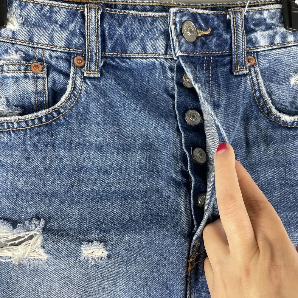 Divided H&M Womens Size 6 Short Shorts High Waist Button Fly Distressed Denim - Image 4