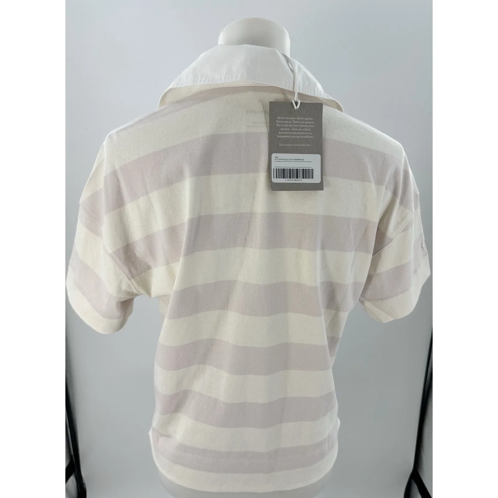 Everlane Organic Cotton Rugby Stripe Polo Shirt XS Cream Pink Short Sleeve - Image 8