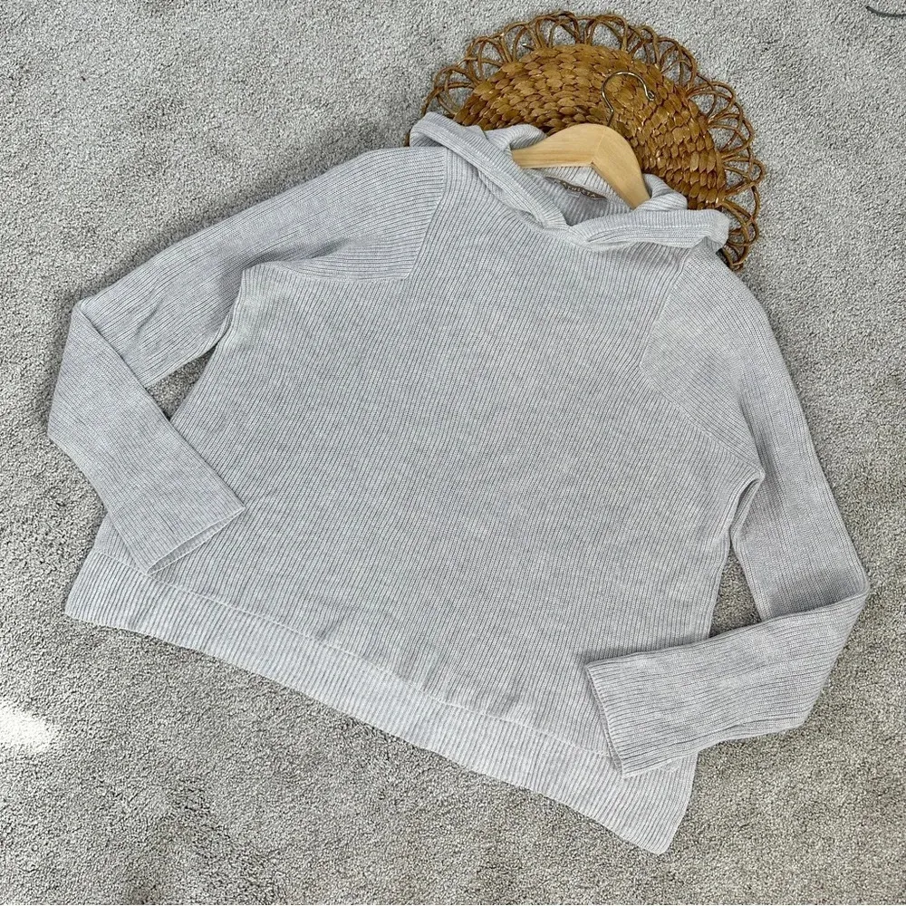 Athleta Rest Day Hoodie Sweater Knit Light Gray Pima Cotton Silk Blend Size XS - Image 2