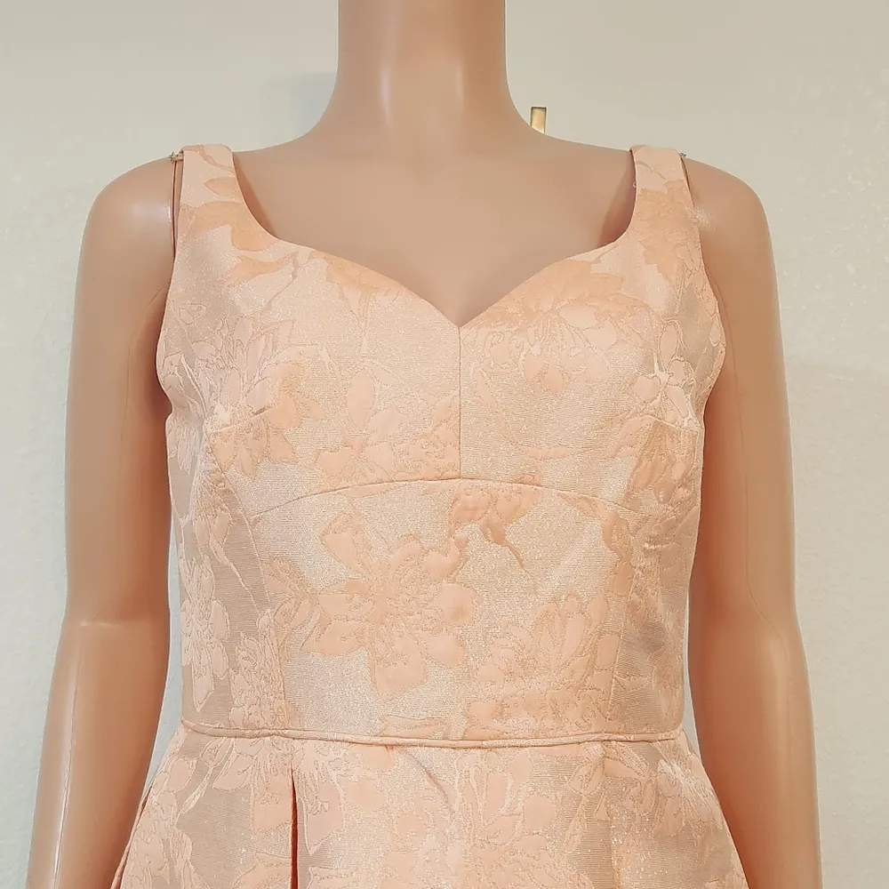 Mum Jacquard Fit And Flare Metallic Dress With Pockets Coral Size 8 - Image 3