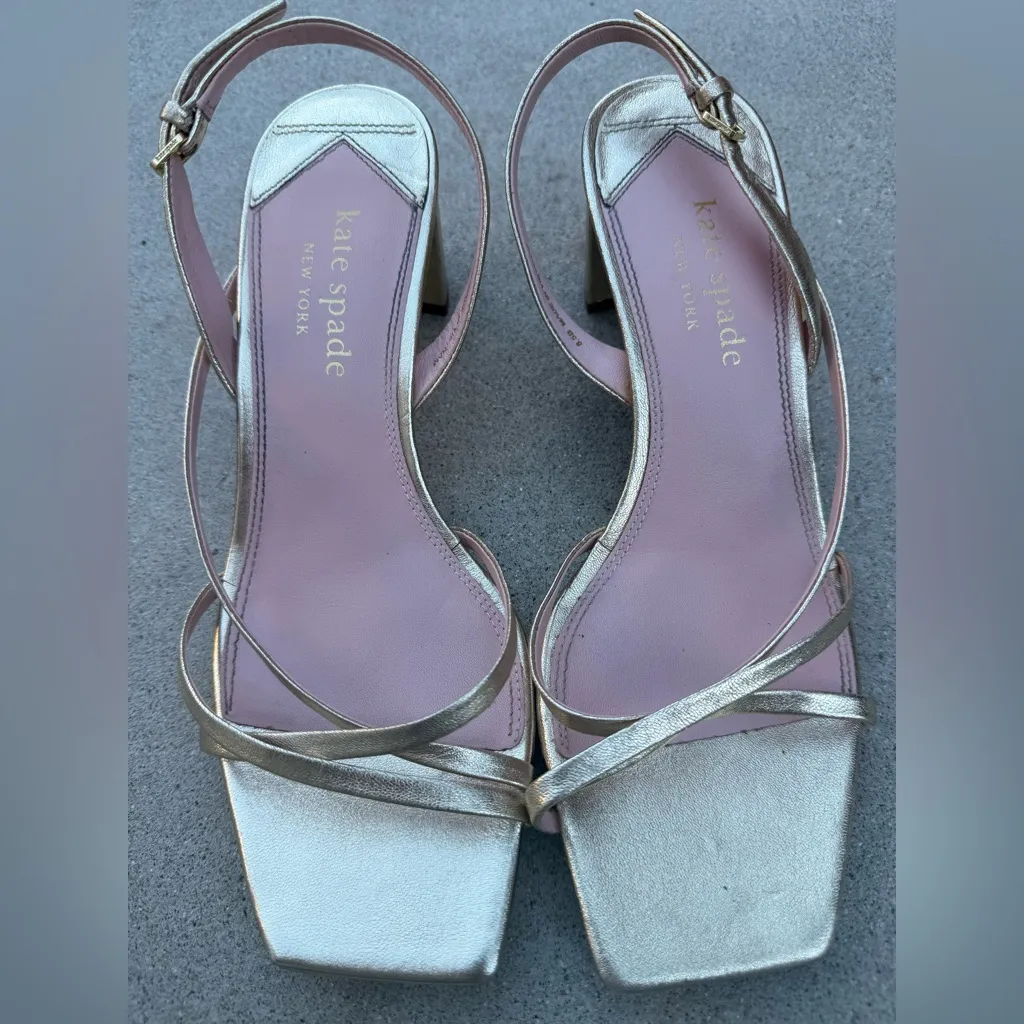 Kate Spade Renee Gold Metallic Strappy Block Heels Women’s Size 8.5 - Image 2