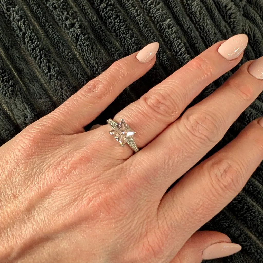 🆕 💍 NEW 925 Sterling Silver Pink CZ Princess Ring Engagement Wedding Valentine - Image 4