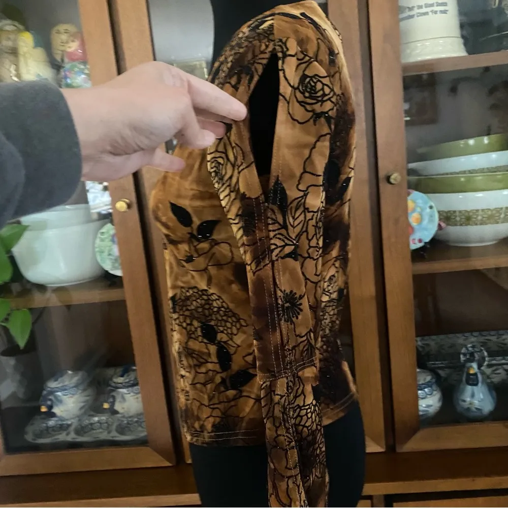 Vintage 90’s Cartise International Cold Shoulder Bell Sleeve Glitter Top Brown Size M - Image 4