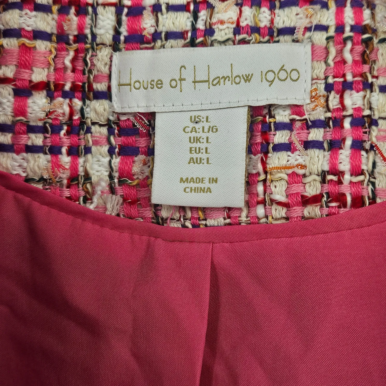 House of Harlow Tweed Cropped Jacket in Candy Pink Women Size L Retails $279‎ - Image 5