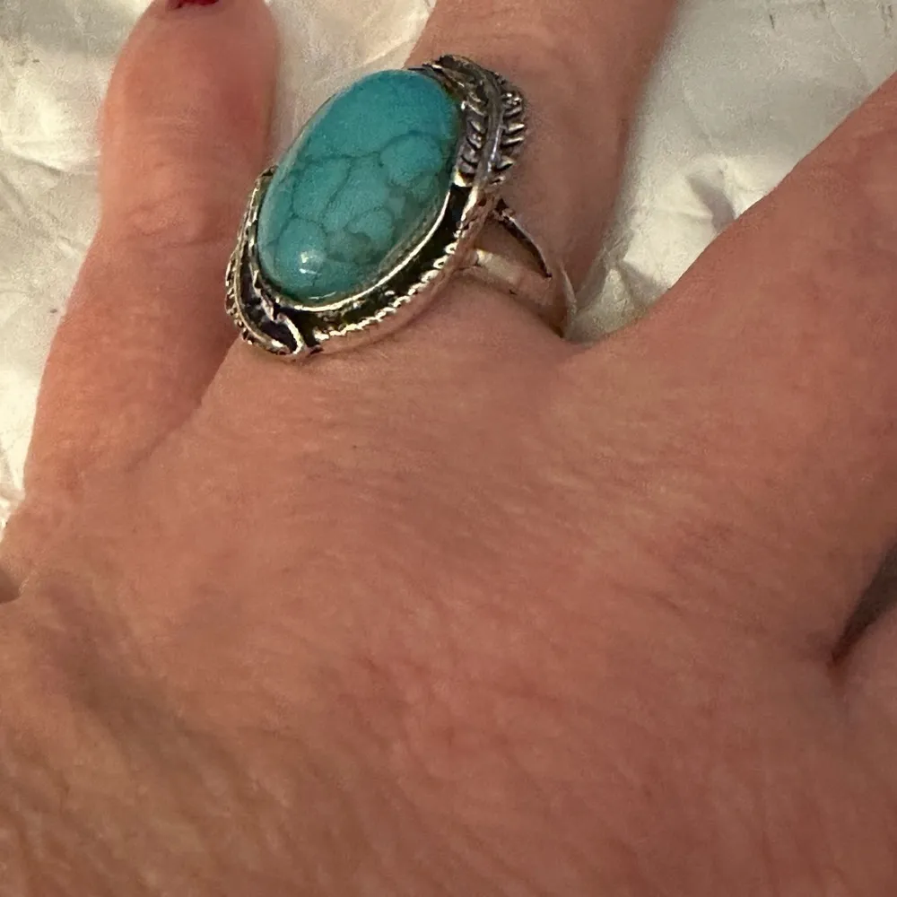 Silver Turquoise Feather Ring 10 - Image 6