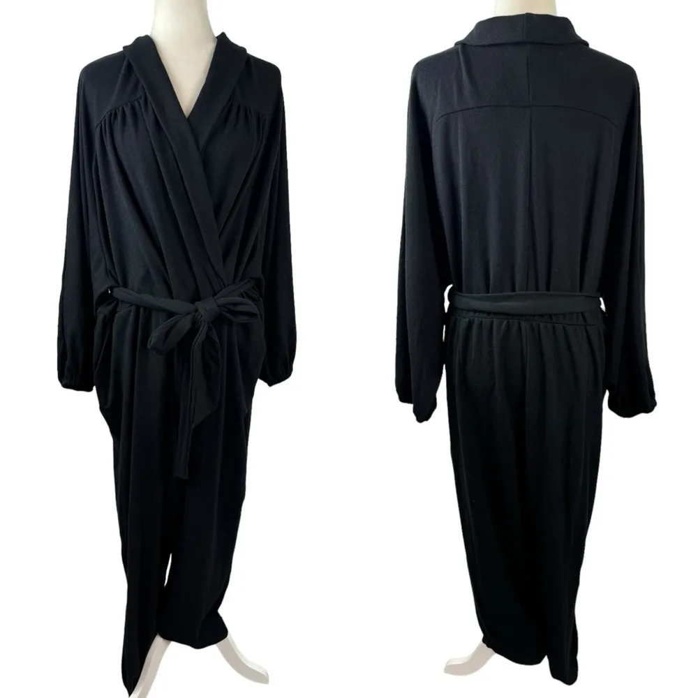 Eloquii Jumpsuit Women’s 22/24 Black Faux Wrap Shawl Neck Belted Long Sleeve - Image 4