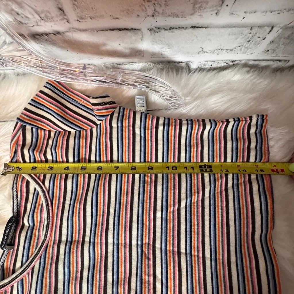 Forever 21‎ White and Brown Cap Sleeve Crop Top sz S striped multicolor 13.5 ptp - Image 6