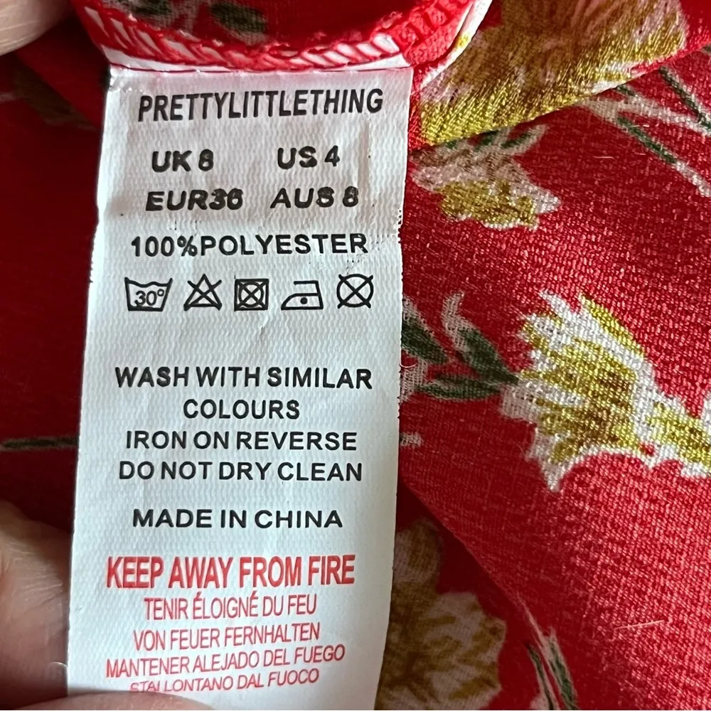 Pretty Little Thing Red Ditsy Floral Bow Mini Dress - Image 11
