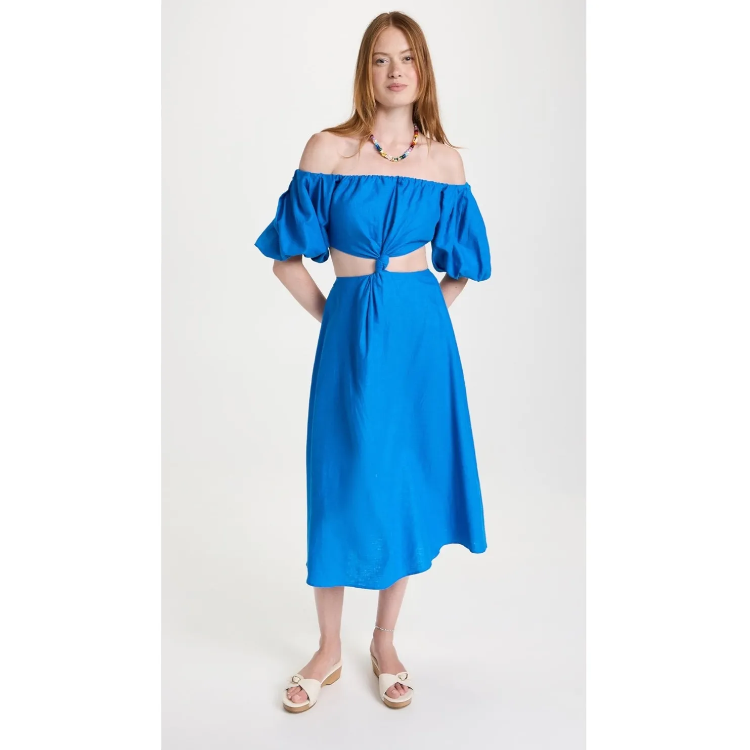 NWT Farm Rio Cutout Waist Blue Linen Blend
MIDI‎ Dress Size Medium $200 - Image 8