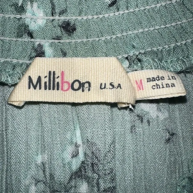 Millibon Floral‎ Blouse V Neck Bell Sleeve Smocked Top Green Size M Size M - Image 11