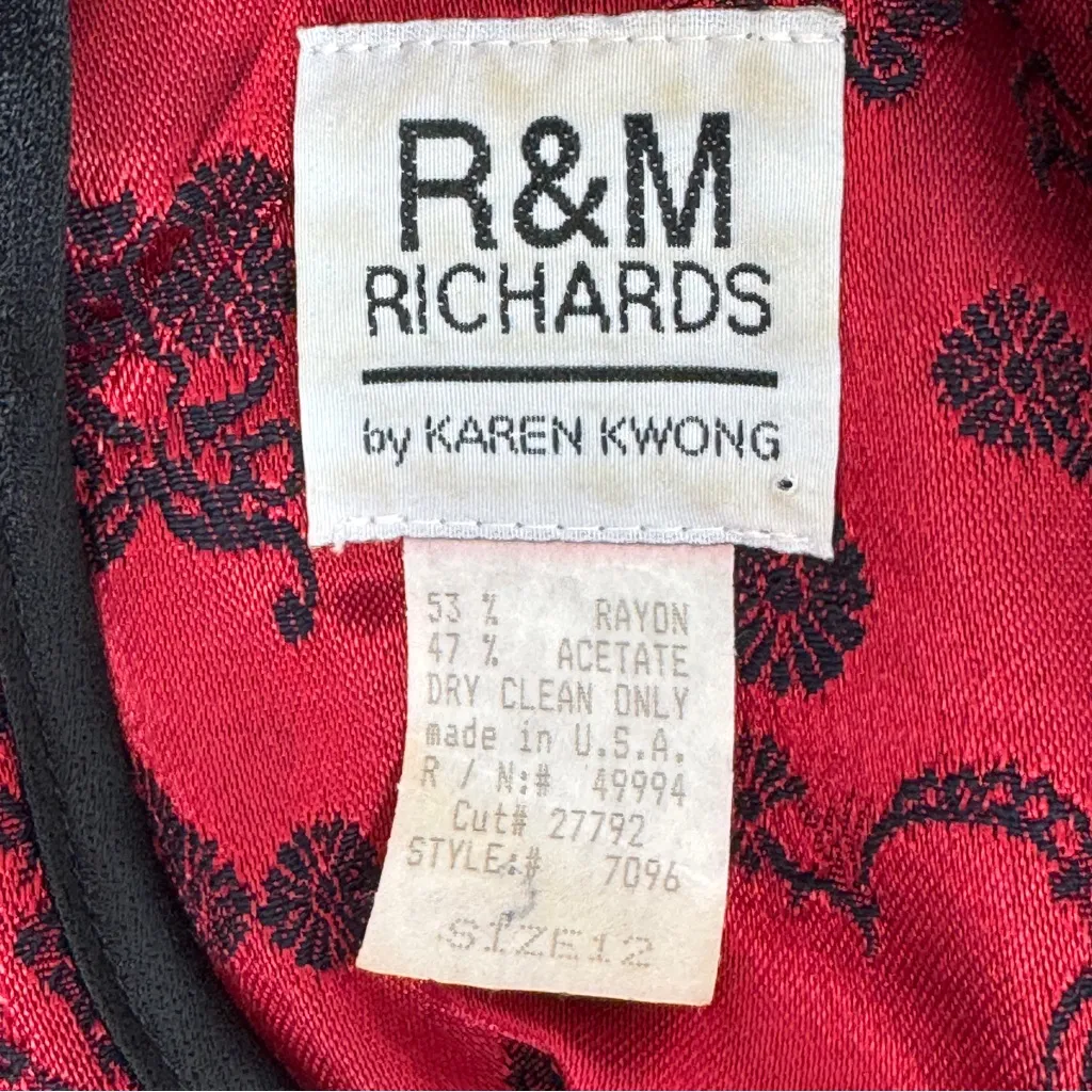 Vintage‎ 80s R&M Richards Satin Brocade Cheongsam Asian Jacket Red Black 12 - Image 9