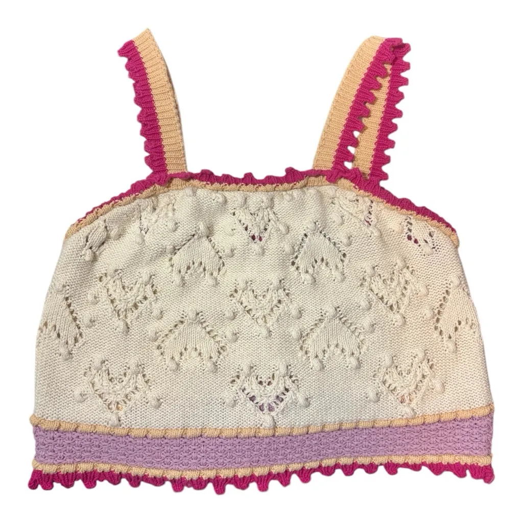 ZARA Crochet Knit Cream and Pink Crop Top - Image 4
