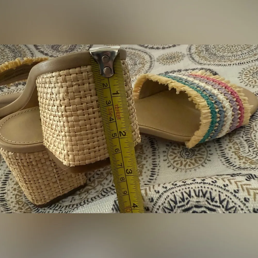 J Crew Womens Woven Mule Sandals Block Heel Rainbow Size 8 Raffia Summer Spring - Image 14