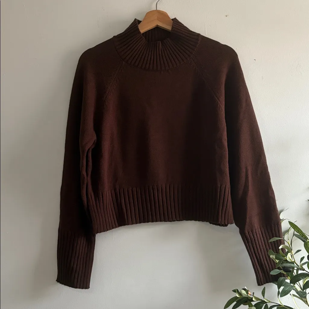 Brown Ribbed Turtleneck Sweater - Image 2