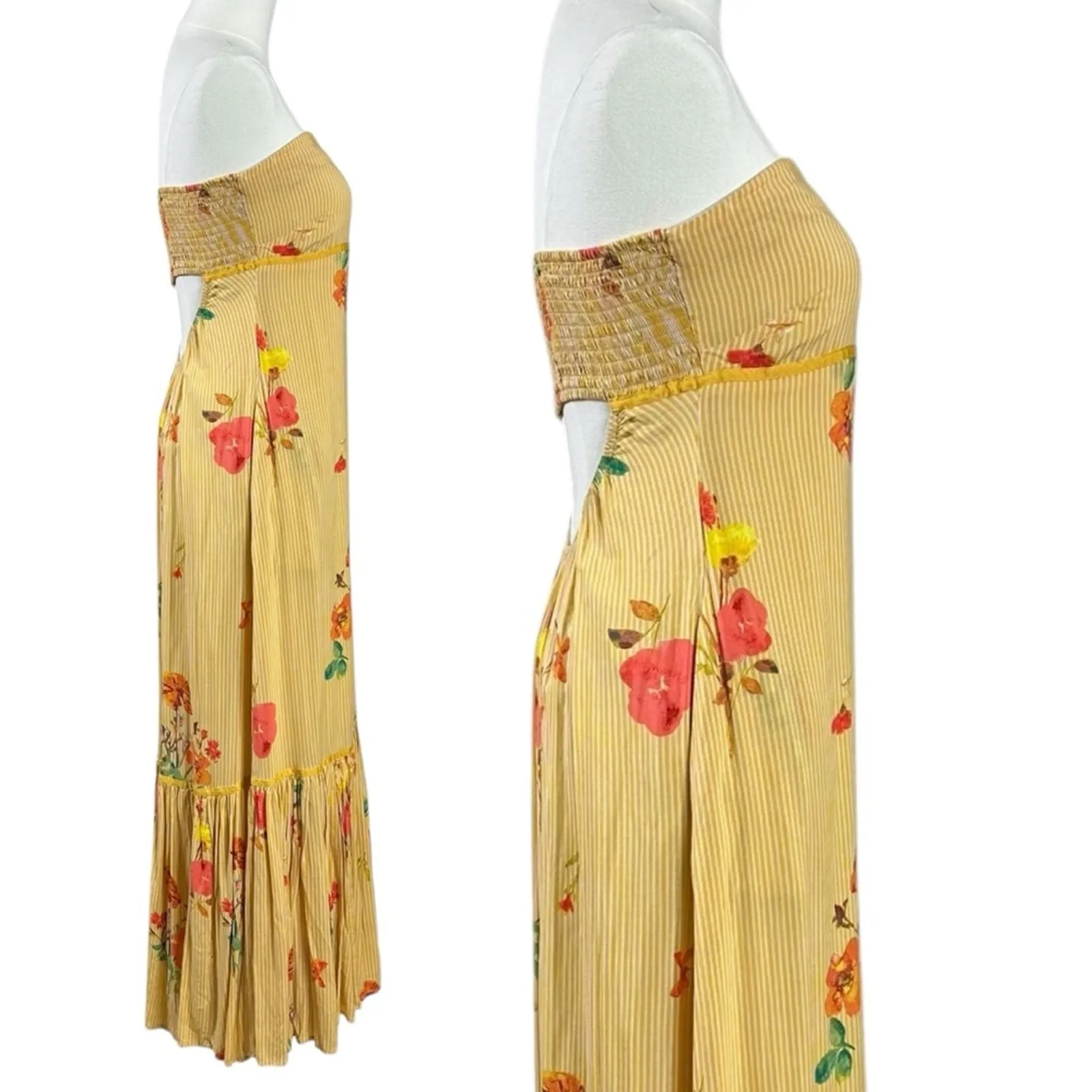 Free People Bohemian Rosie Posie Strapless Midi Dress Yellow Floral Size Medium - Image 8