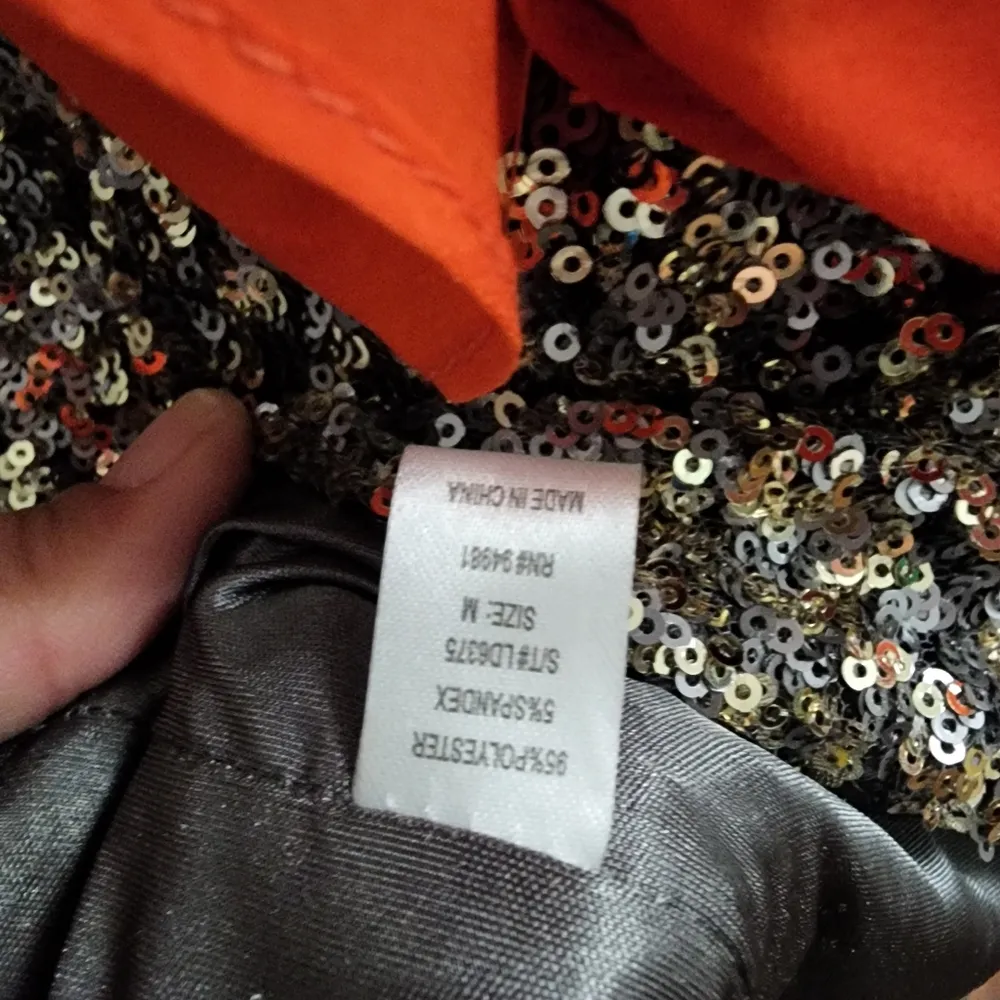 C. Luce orange batwing gold sequin mini dress size medium - Image 7