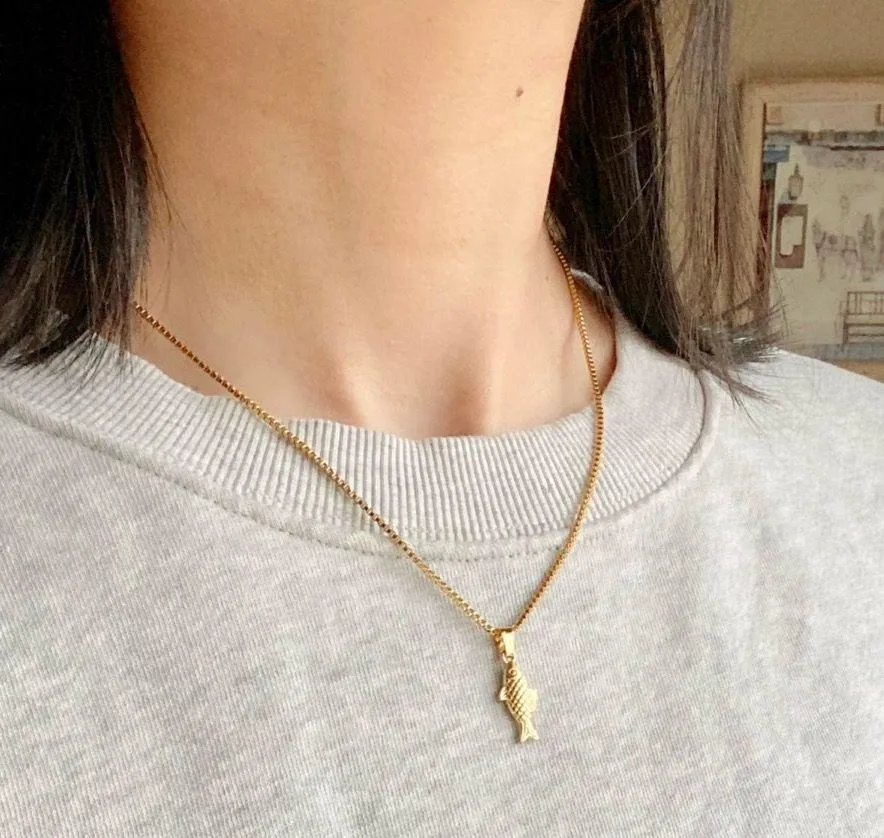 Handmade gold tone fully stainless steel fish boho funky chic simple necklace🌀🐟 - Image 4