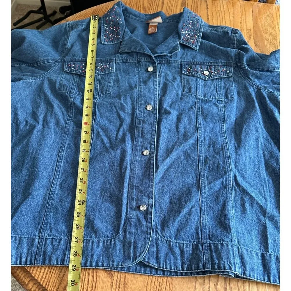 Liz & Me Signature Embellished Denim Jacket 3X 26/28W Plus Sz Outerwear Shacket Blue - Image 11