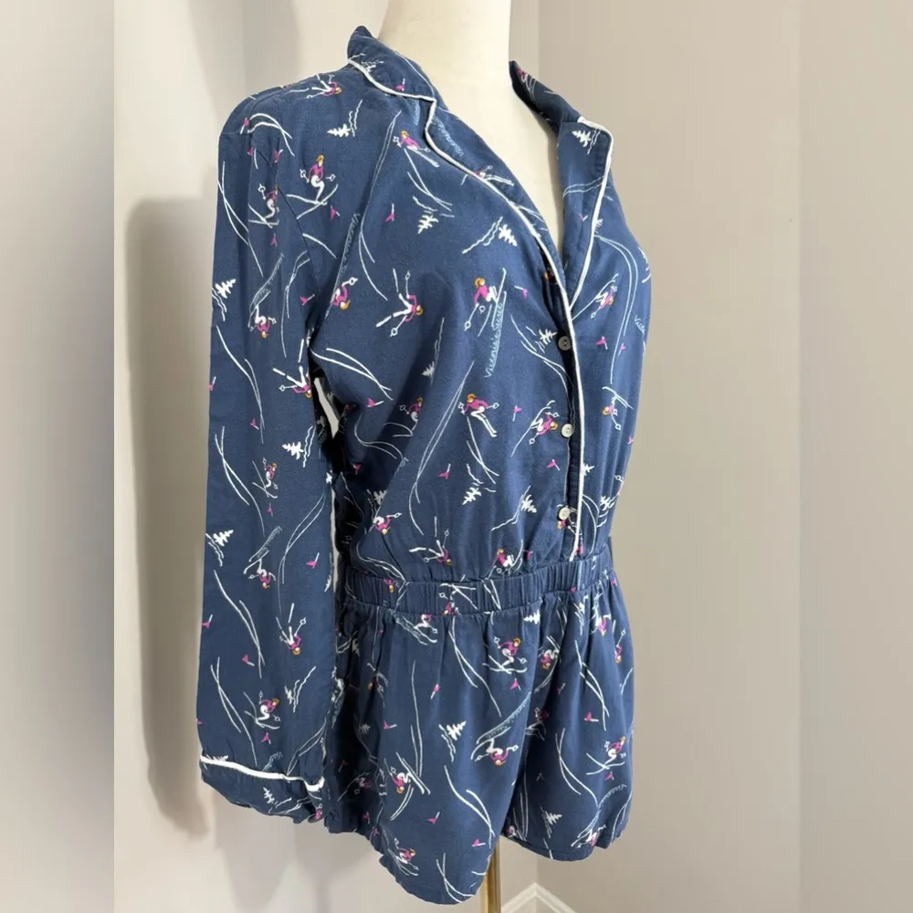 Victoria’s secret ski pattern navy blue flannel lounge romper/ pajama small - Image 2