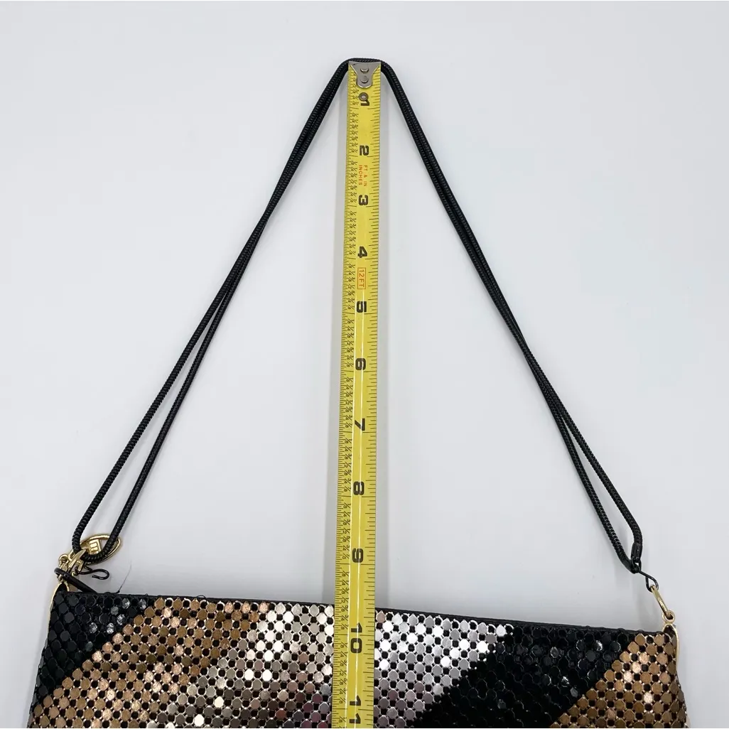 Vintage 80s 90s Metallic Mesh Disc Evening Bag Purse Adjustable Strap Disco Glam Gold - Image 11