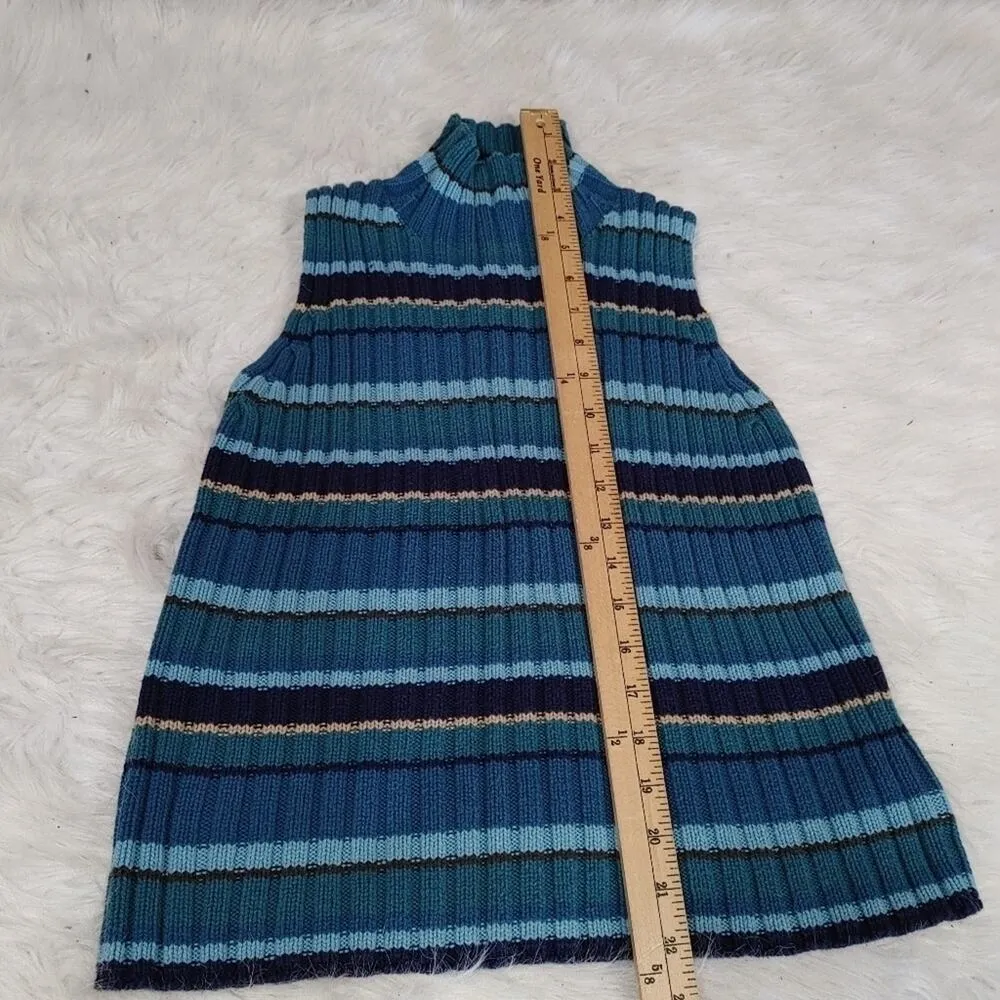 Eddie Bauer Size Small S Cotton Striped Stripes Blue Turtle Neck Sleeveless Ribb - Image 4