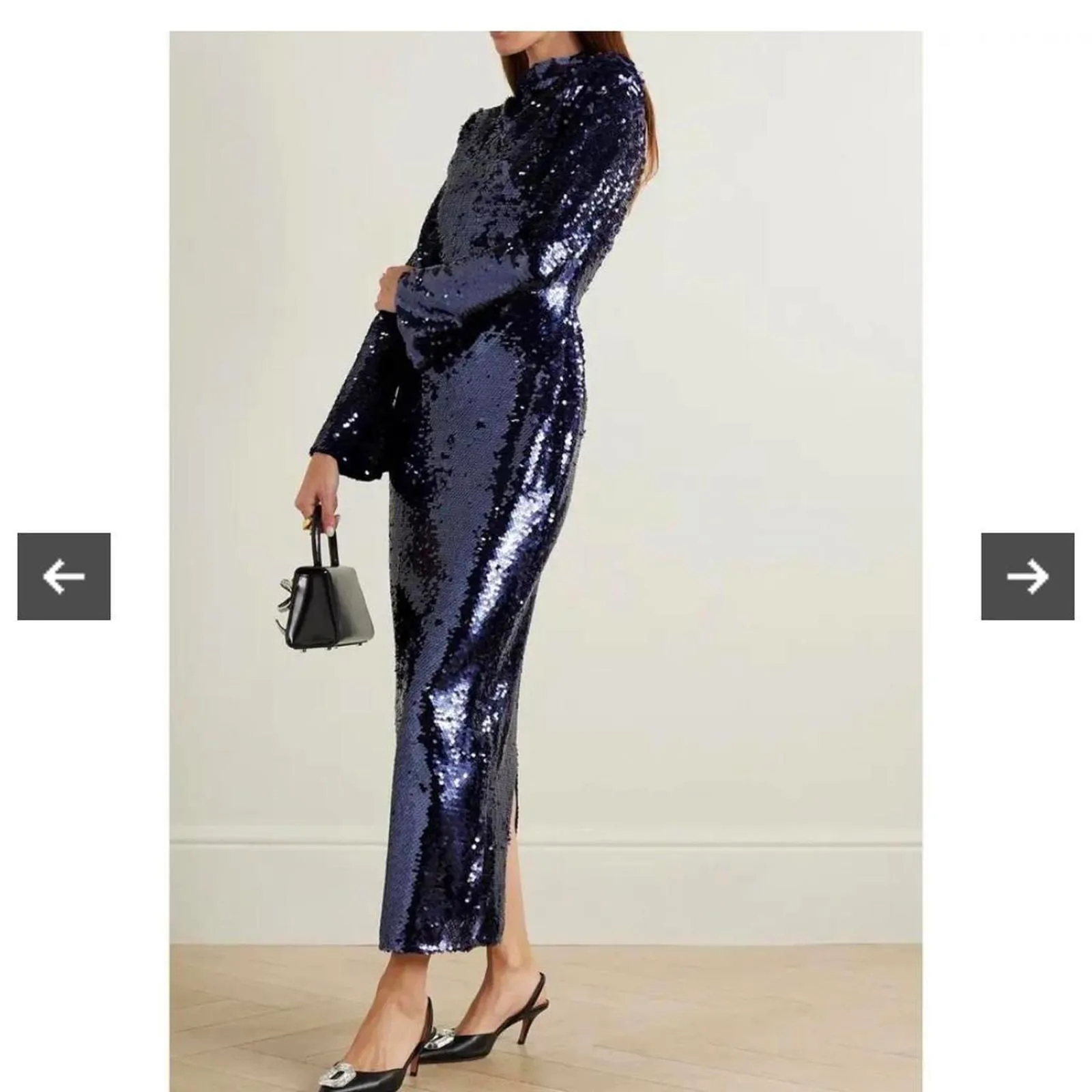 Navy blue sequin maxi dress with long sleeves & high neck. self portrait, size 0 - Image 2