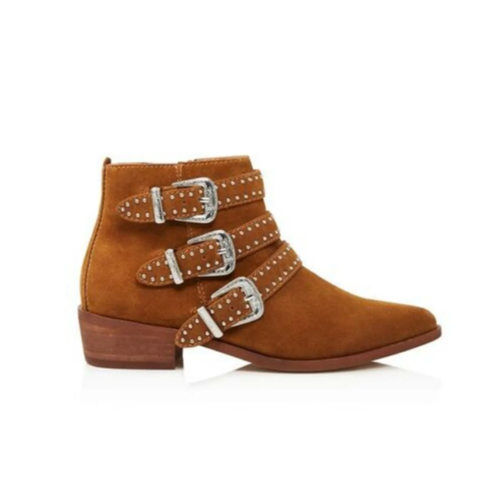 Aqua Blane Cognac Brown Studded Suede Block Heel Almond Toe Booties Sz 10M - Image 11