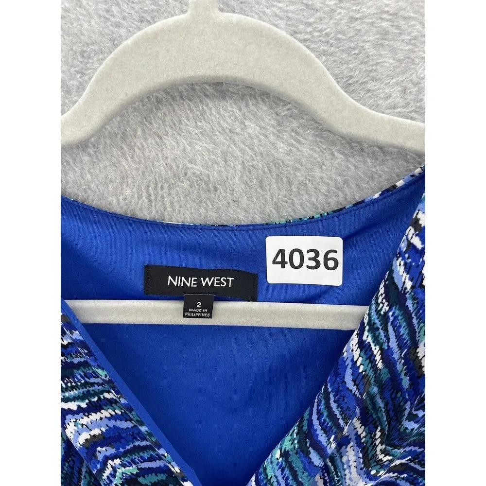 Nine West Women's Dress Sleeveless Blue V Neck Pleated Drop Waist Size 2 Lined - Image 8