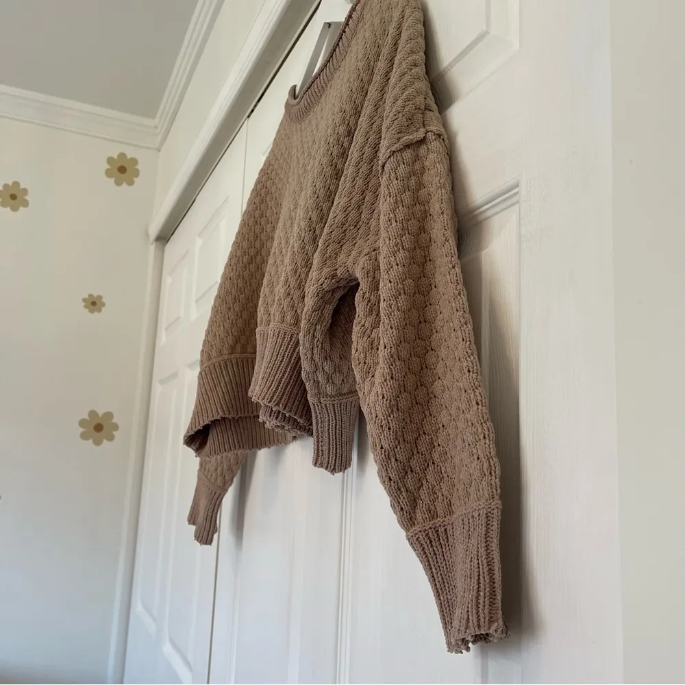 Industry Republic Oversized Cropped Knit Sweater Size XS Tan with Roll Neck - Image 2