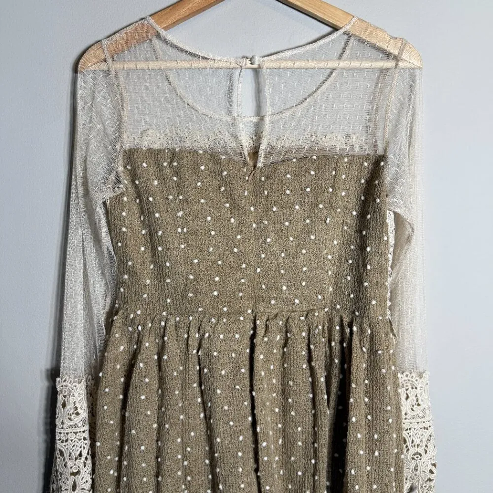 NWT Anthropologie Ryu Long Sleeve Sheer Lace Dress Women's Small Ivory Layered - Image 9