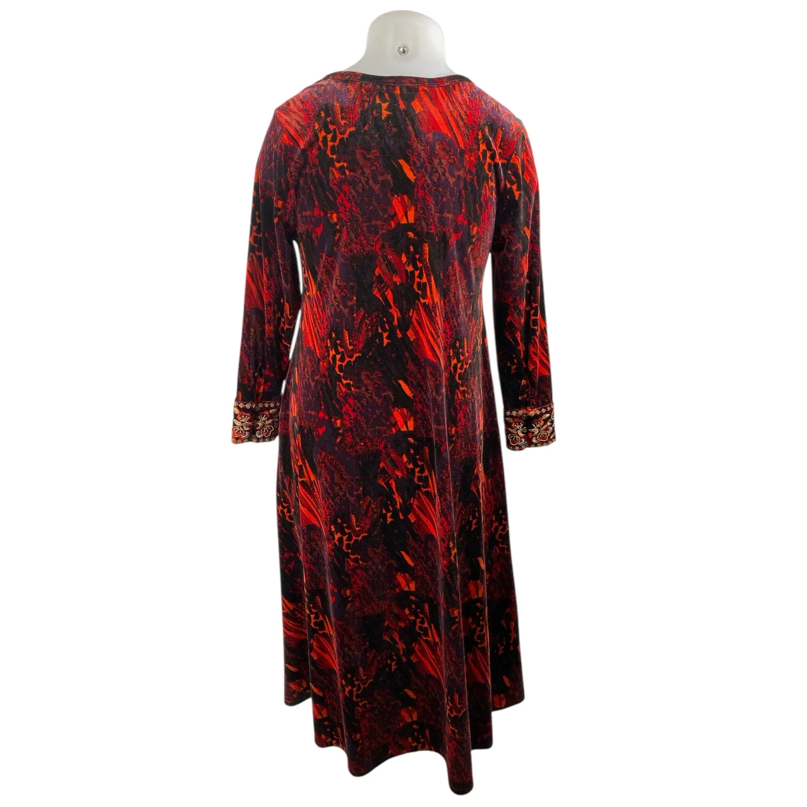 Soft Surroundings Santiago Stretch Velvet Beaded Embroidered Maxi A-Line Dress L - Image 3